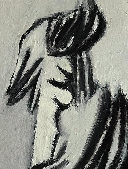 Mid-Century Vintage Abstract Grey Figure Oil Painting on Paper, Signed and dated by French Artist Renee Audebes, 1970.
