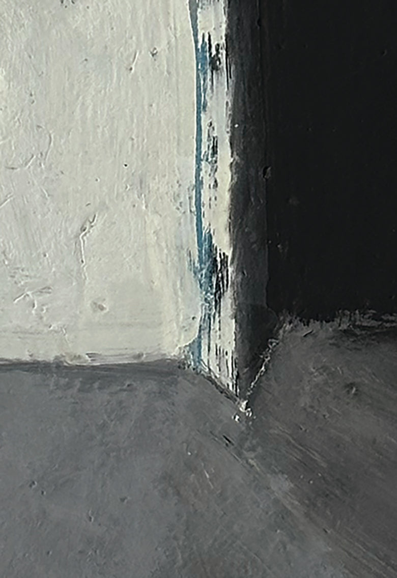 Mid-Century Vintage Abstract Grey Figure Oil Painting on Paper, Signed and dated by French Artist Renee Audebes, 1970.