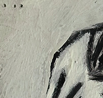 Mid-Century Vintage Abstract Grey Figure Oil Painting on Paper, Signed and dated by French Artist Renee Audebes, 1970.