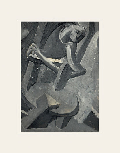 Mid 20th Century Vintage Abstract Figure Painting in Oil on Paper. Signed by French Artist Renee Audebes, 1960