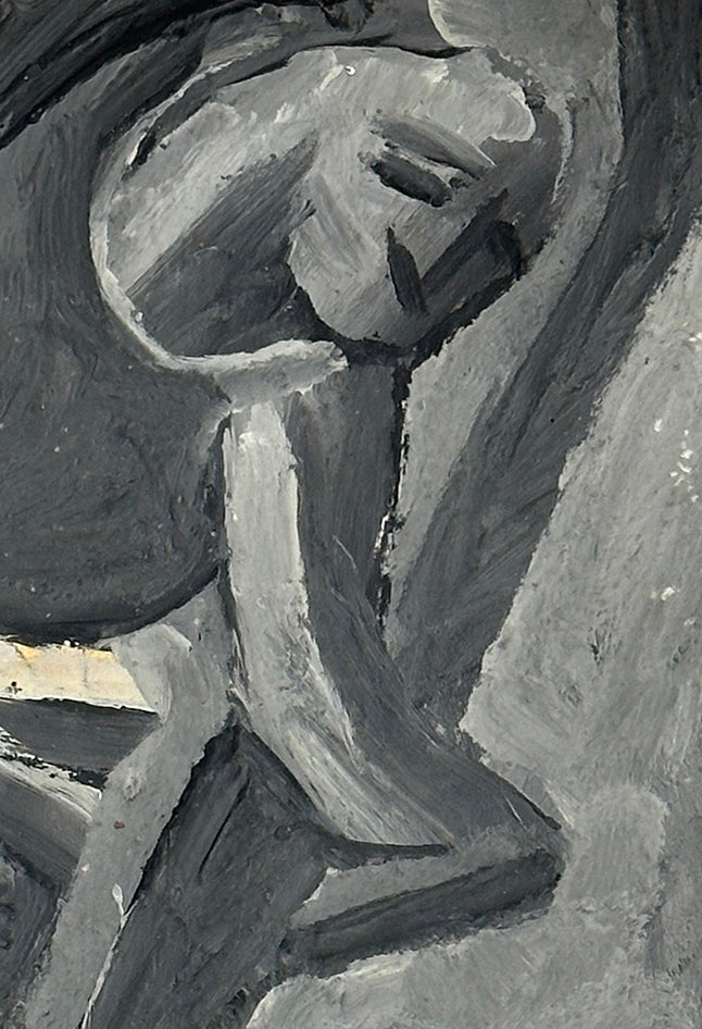Mid 20th Century Vintage Abstract Figure Painting in Oil on Paper. Signed by French Artist Renee Audebes, 1960