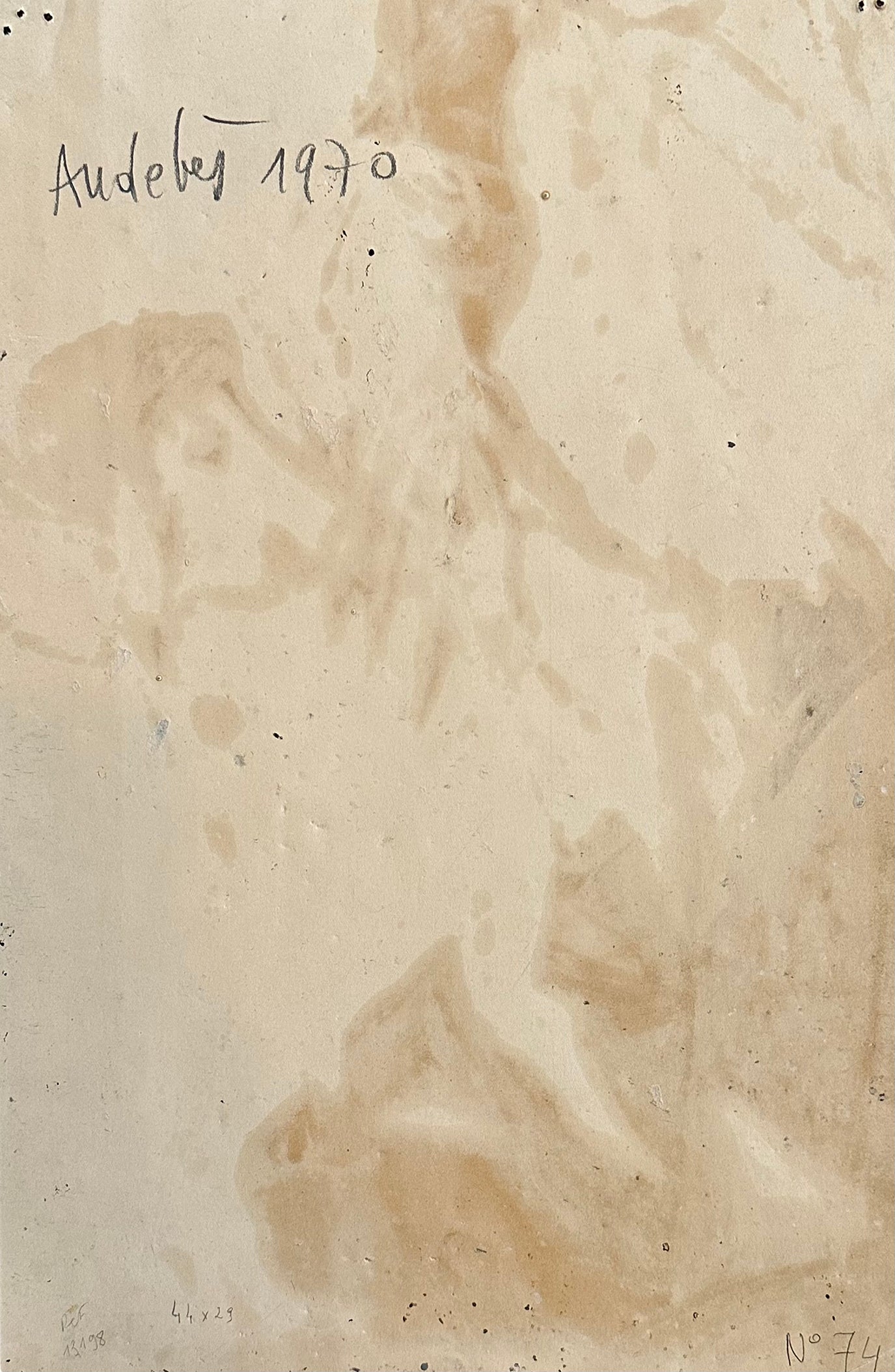Mid-Century Vintage Abstract Grey Figure Oil Painting on Paper, Signed and dated by French Artist Renee Audebes, 1970.