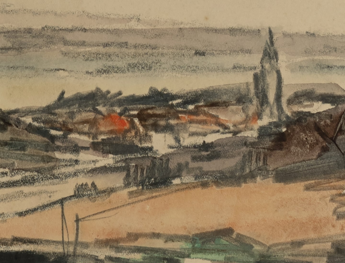 Early 1900's Vintage French Expressionist Seaside Landscape Painting in Mixed Media, Signed by Artist, 1931