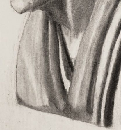 Late 1800's Antique French Academic Portrait Drawing of Greek Male Statue, Charcoal on Paper, Signed and Dated 1890